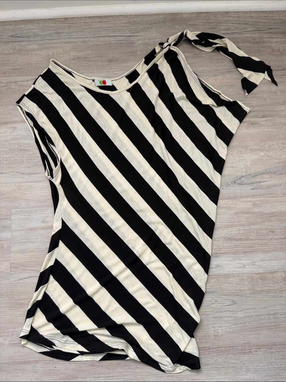 Black and Cream Striped Asymmetric Women’s Top